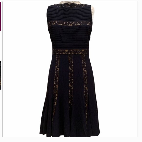 Tadashi Shoji Dresses & Skirts - Tadashi Shoji Women's Dress Pintuck Jersey Lace Fit Flare | Black/Nude | S
